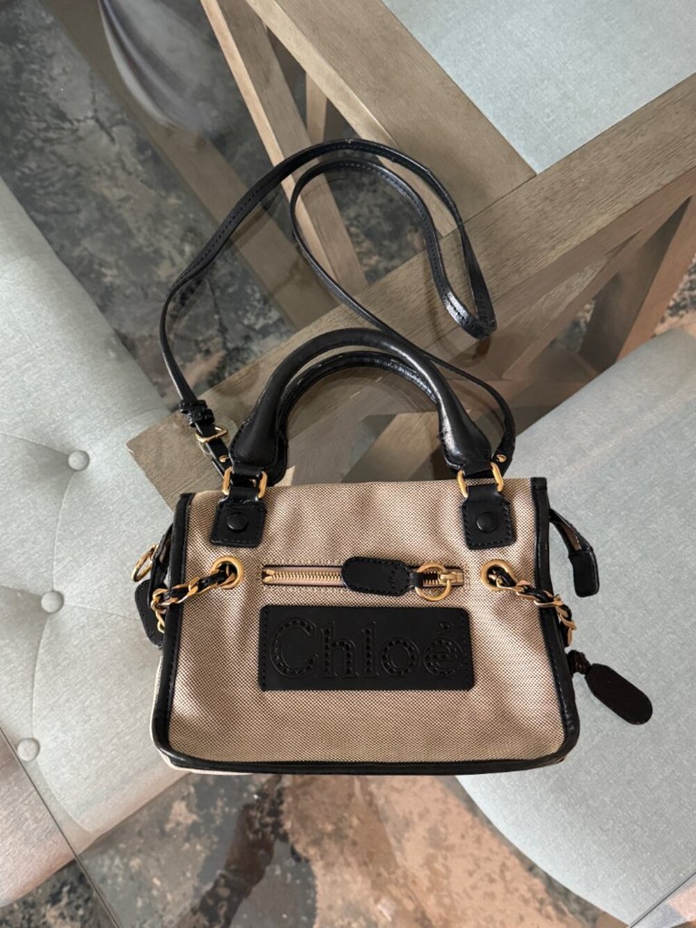 CHLOE CANVAS Vintage Harley Mini W/Strap Brown - Picture 2 of 8